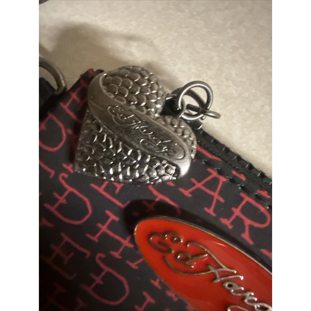 NWT Ed Hardy Double Pouch Wristlet - Skull & Hearts On Black With Logo - Picture 6 of 8